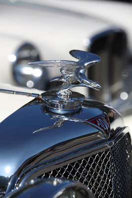 Kämpferischer Vogel als Alvis-Kühlerfigur - British Car Meeting BCM in Mollis 2019