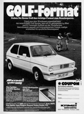 Kamei-Werbung - Spoiler für die erste Generation des VW Golf