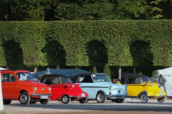 Kleinstwagen-Gala mit einem Fiat 500, zwei Messerschmitt Kabinenrollern und einer Autobianchi Bianchina - Classic-Gala Schwetzingen 2018