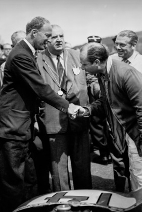 König Leopold von Belgien, Juan Manuel Fangio, Alfred Neubauer und Rudolf Uhlenhaut - Grosser Preis von Belgien (1955)