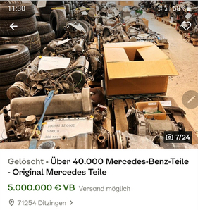 Kurzes Vergnügen? Kienles Angebot über 40'000 Mercedes-Benz-Originalteile für verhandelbare fünf Millionen Euro, hier als Screenshot des Portals kleinanzeigen.de, war sehr schnell wieder aus dem Netz verschwunden
