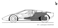 Lamborghini Countach (1971) - Bertones Entwurf in einem Prospekt von 1973