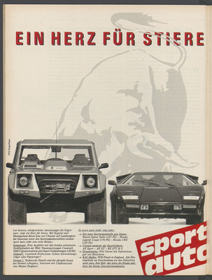 Lamborghini LM002 (1990) - Werbung für den Bericht in der Zeitschrift "sport auto" 1/1988