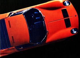 Lamborghini Miura (1970) - auch von oben attraktiv - Abbildung in einem Verkaufsprospekt von 1970