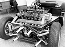 Lamborghini Miura P 400 (1966) - Blick auf Chassis und quereingebauten V12-Motor - Genfer Automobilsalon 1966
