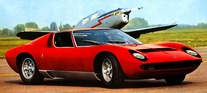 Lamborghini Miura P 400 S (1969) - der Miura in roter Farbe - noch agressiver - Abbildung im Verkaufsprospekt von 1969