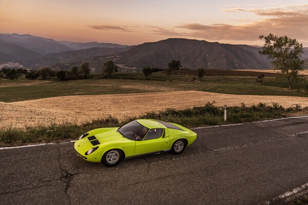 Image: Lamborghini Miura on beautiful country roads