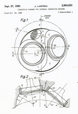 Lampredi liess die für den Fiat 1800 neu entworfene Brennraumform patentieren. Ihren Namen erhielt sie wegen der drei sich überkreuzenden sphärischen Formen Lampredi liess die für den Fiat 1800 neu entworfene Brennraumform patentieren. Ihren Namen erhielt sie wegen der drei sich überkreuzenden sphärischen Formen