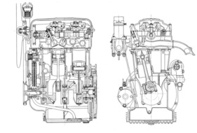 Lancia Ardea (1940) - V4-Motor im Längs- und Seitenriss