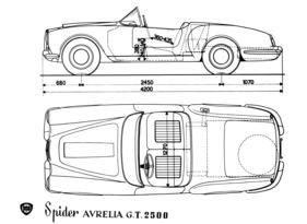 Lancia Aurelia GT 2500 Spider (1955) - Auf- und Seitenriss, Masse