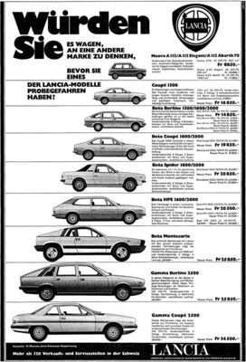 Lancia Beta Montecarlo (1978) - in der Werbung für die Lancia-Produktpalette