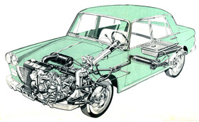 Lancia Flavia (1961) - vollendete Autoarchitektur - Durchsichtszeichnung