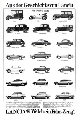 Lancia-Werbung von 1983 - Welch ein Fahr-Zeug! Seit 1908 (1983)