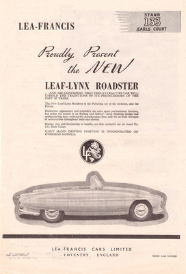 Lea Francis Lynx (1960) - Advertising before the launch at the 1960 London Motor Show