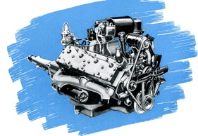 Lincoln (1949) - der V8-Motor mit 152 PS - Prospektillustration