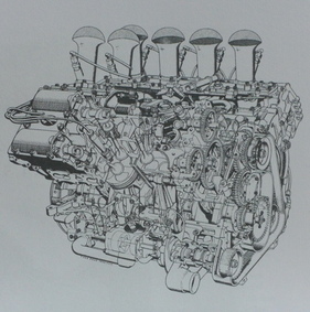 Lotus 49 (1967) – Der Wundermotor Cosworth DFV, dargestellt mit dieser Durchsichtszeichnung