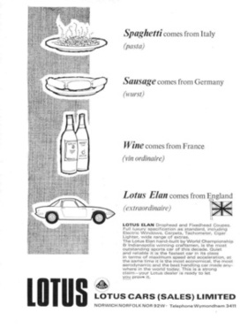 Lotus Elan S3 (1967) - Werbung - weder Spaghetti noch Wein oder Wurst