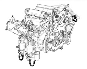 MG EX 181 (1957) - Durchsichtszeichnung des MG Twin-Cam Rekord-Motor