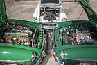 MGB GT V8 (1974) - drei Motorvarianten, rechts der Vierzylinder, links der Sechszylinder im MGC und hinten der V8 im MGB GT V8