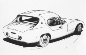 Marcos 1000 GT (1962) - Zeichnung des ersten Marcos-Modelles von schräg hinten gesehen