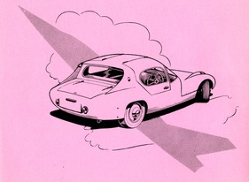 Marcos 1000 GT (1962) - früher Flügeltüren-Marcos - Zeichnung aus Verkaufsprospekt Marcos 1000 GT (1962) - früher Flügeltüren-Marcos - Zeichnung aus Verkaufsprospekt