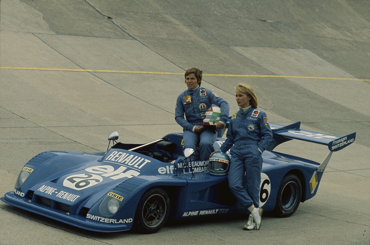 Marie-Claude Beaumont and Lella Lombardi with the Alpine-Renault A441 C Le Mans prototype from 1975