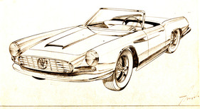 Maserati 3500 GT Spider (1959) - der Vignale-Spider basiert auf einem Design von Michelotti, vorgestellt in Turin im Jahr 1959, Skizze von Michelotti