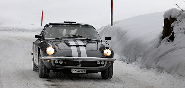 Maserati Mistral am dritten "Auf Schnee und Eis" - Edy Schorno unterwegs in seinem für Rallyes optimierten Maserati