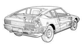 Matra-Simca Bagheera S (1976) - Schnittzeichnung des Sportwagens im zweiten Aufguss