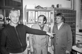 Max Heidegger mit den damaligen Mitarbeitern Heinz Lehmann und Peter Marlow. Max Heidegger mit den damaligen Mitarbeitern Heinz Lehmann und Peter Marlow.