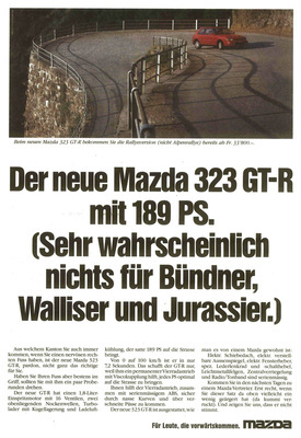 Mazda 323 GT-R (1992) - Werbung - Nicht für Bündner und Jurassier