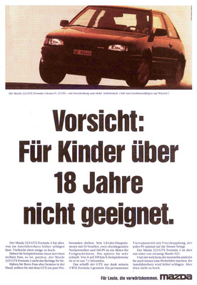 Mazda 323 GTX Formula 4 (1990) - Werbung - nicht für Kinder über 180 Jahre