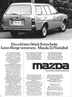 Mazda 323 Variabel (1979) - Werbung - Ein schönes Stück Fortschritt kann Berge versetzen