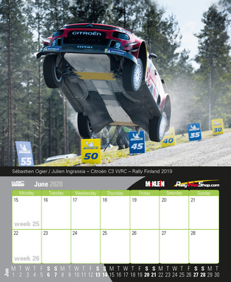 McKlein Desktop Rallye Calendar 2020 - Ein fliegender Citroën C3 WRC auf der Juni-Seite.