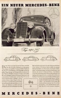 Mercedes-Benz 170 S (1950) - Werbemotiv in einer Wirtschafszeitung, Zeichnung von Walter Gotschke