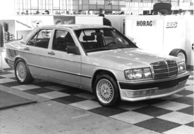 Mercedes Benz 190 E - im BBS-Look, propagiert von der Schweizer Rennwagenfirma Horag - am Genfer Automobilsalon 1984