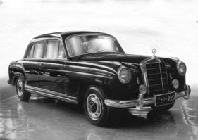 Mercedes Benz 220 (1954) - neue viertürige, fünfsitzige Limousine in Schwarz - Genfer Automobilsalon 1954