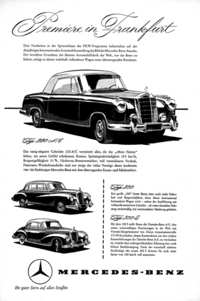 Mercedes Benz 220 A/C (1955) - Werbeanzeige Mercedes-Benz "Premiere in Frankfurt" - dieser Typ ging so nie in Serie