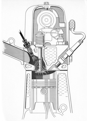 Mercedes-Benz 230 SL (1963) - Skizze - Blick längs in den Motor