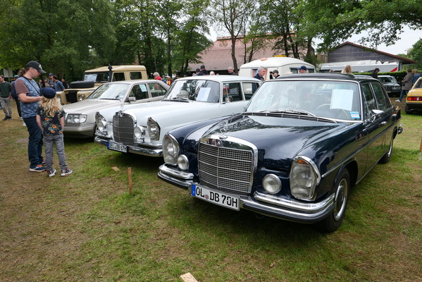 Mercedes-Benz 280 SE (1970) neben einem Mercedes-Benz 230 S (1967), jetzt von vorne – Bockhorner Oldtimermarkt 2024