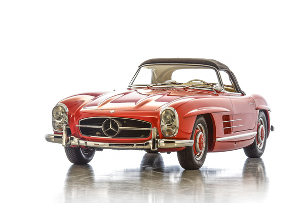 Image: Mercedes-Benz 300 SL Roadster (W 198) (1957) - commercial vehicle from Mercedes-Benz Classic. Exterior shot from the left at the front with the soft top closed