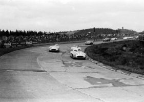 Mercedes Benz 300 SLR (1955) - 18. Internationales ADAC Eifelrennen auf dem Nürburging am 29. Mai 1955 - Juan Manuel Fangio (1), Karl Kling (2) und Stirling Moss (3), der Zweiter werden wird
