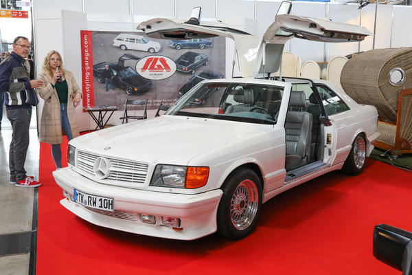 Image: Mercedes-Benz 500 SEC (1987) - refined by SGS with gullwing doors, shown as part of the special tuning show - Retro Classics Stuttgart 2024