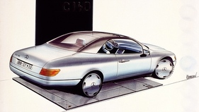 Mercedes-Benz 600 SEC (1992) - Designzeichnung mit substantiellen Abweichungen zum späteren Serienmodell und unrealistischem Reifenquerschnitt