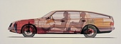 Mercedes-Benz Auto 2000 (1981) - Forschungspersonenwagen von Daimler-Benz - Durchsichtszeichnung (© Daimler AG, 1981) Mercedes-Benz Auto 2000 (1981) - Forschungspersonenwagen von Daimler-Benz - Durchsichtszeichnung (© Daimler AG, 1981)