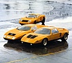 Mercedes Benz C 111 (1969) - drei Generationen, links C111/I von 1969, rechts C111/II von 1970, dahinter die erste Prototypenversion für den C111/I