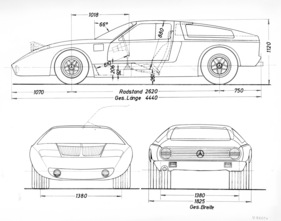Mercedes-Benz C 111 - Strichzeichnung, Masse
