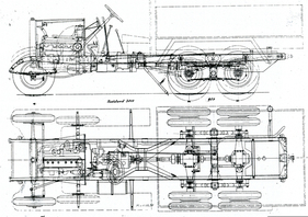 Mercedes-Benz G3 (1929) - Konstruktionszeichnung des Fahrgestells mit Motor und Achsantrieb