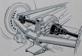 Mercedes-Benz W125 (1937) - verbesserte De-Dion-Achse mit Querfürhung am Differential für den Silberpfeil