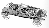 Mercedes Grand Prix 4,5 Liter (1914) - Schnittzeichnung durch den GP-Wagen zeigt die Technik